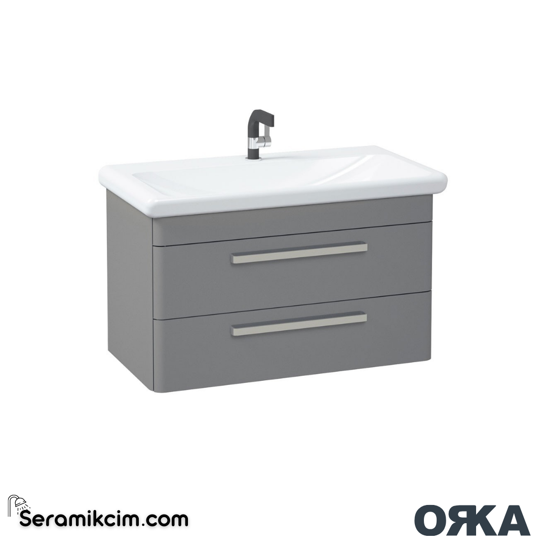 Orka Rose 80cm Banyo Dolabı Set Parlak Gri - ORK211.80.02.TKM