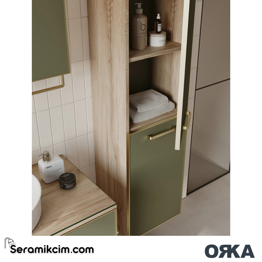 Orka Salerno 40cm Boy Dolabı (Sağ-Sol) Mat Altın Kulp Legnano / Mat Sardunya - ORK.BYD1160