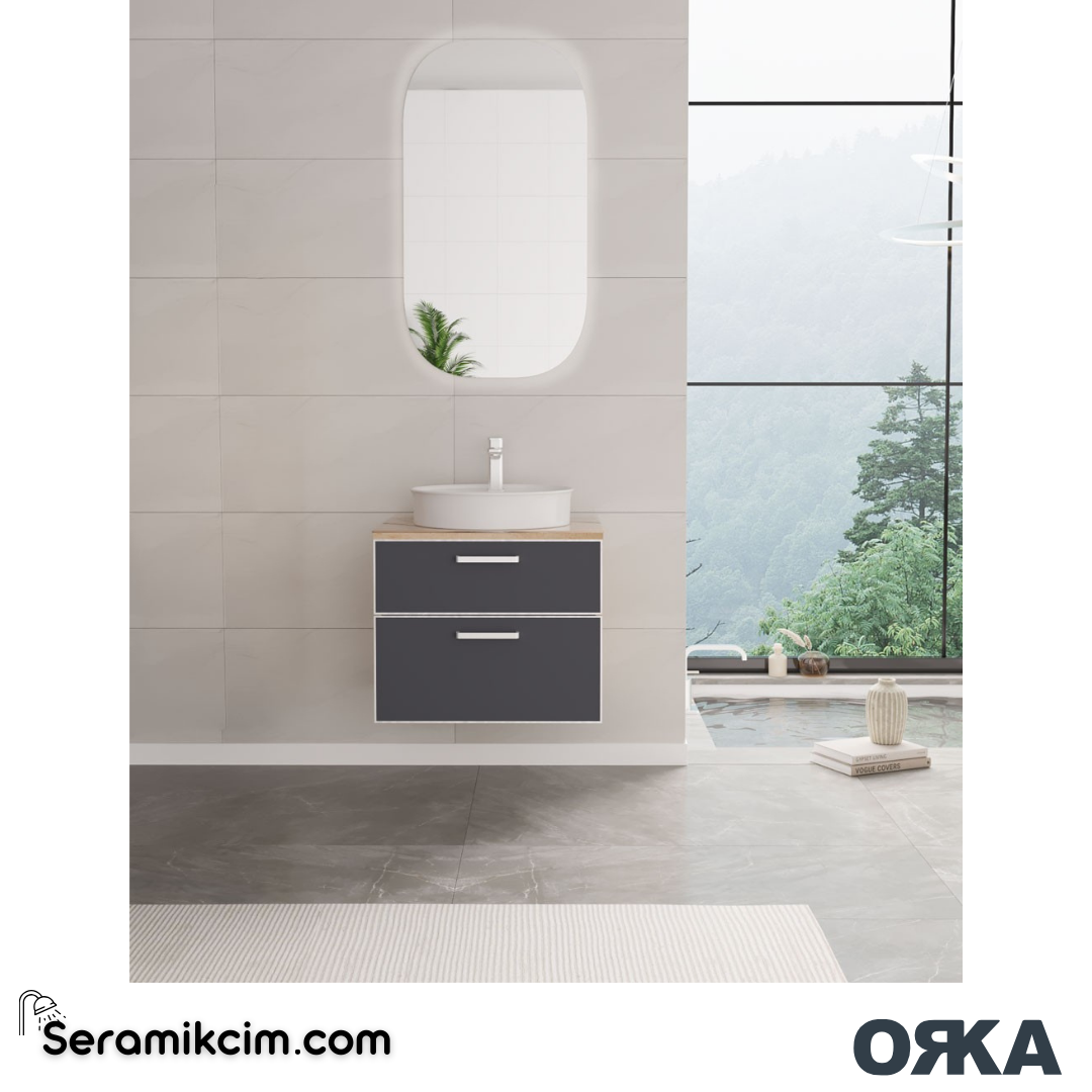 Orka Salerno 60cm Banyo Dolabı Set Mat Krom Kulp Legnano / Mat Sardunya - ORK222.60.03.TKM