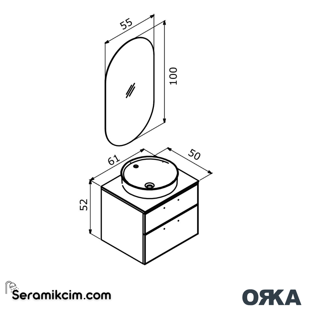 Orka Salerno 60cm Banyo Dolabı Set Mat Krom Kulp Legnano / Mat Sardunya - ORK222.60.03.TKM