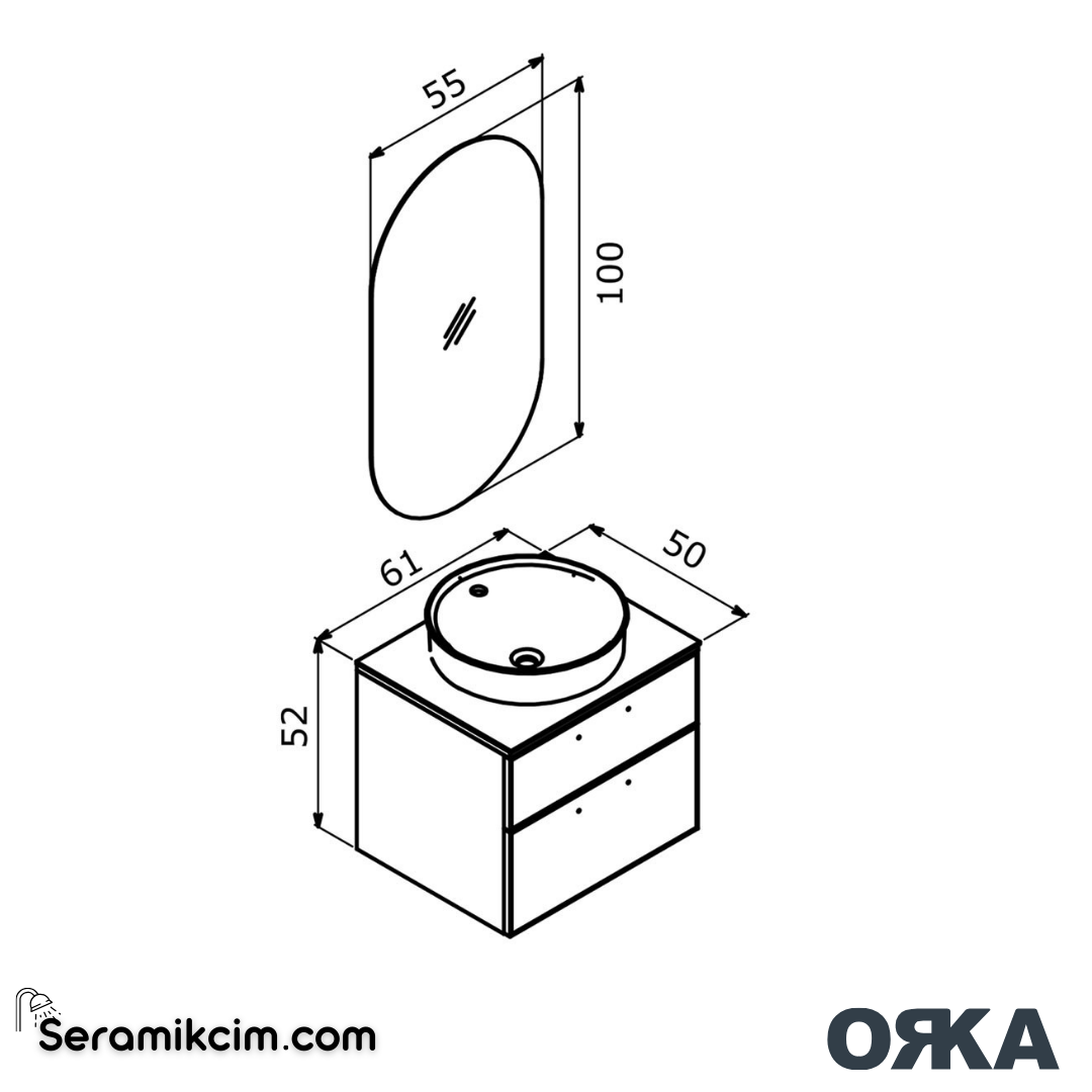 Orka Salerno 60cm Banyo Dolabı Set Mat Altın Kulp Legnano / Mat Antrasit - ORK221.60.01.TKM