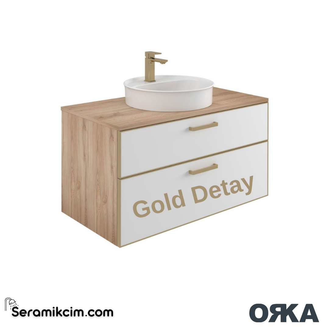 Orka Salerno 75cm Banyo Dolabı Set Mat Altın Kulp Legnano / Mat Antrasit - ORK221.75.01.TKM