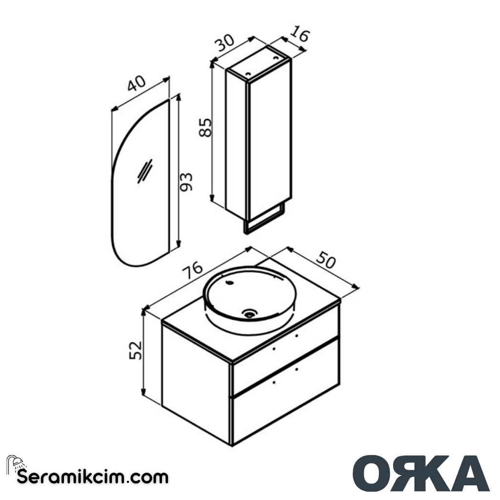 Orka Salerno 75cm Banyo Dolabı Set Mat Altın Kulp Legnano / Mat Beyaz - ORK221.75.02.TKM