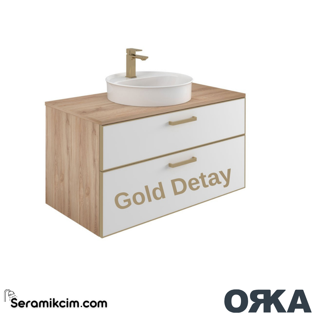 Orka Salerno 75cm Banyo Dolabı Set Mat Altın Kulp Legnano / Mat Beyaz - ORK221.75.02.TKM
