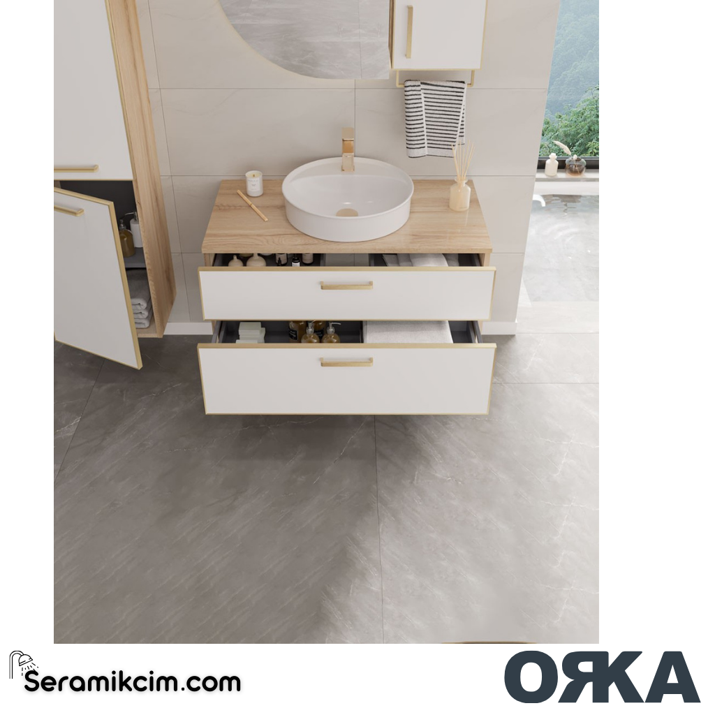 Orka Salerno 75cm Banyo Dolabı Set Mat Altın Kulp Legnano / Mat Beyaz - ORK221.75.02.TKM