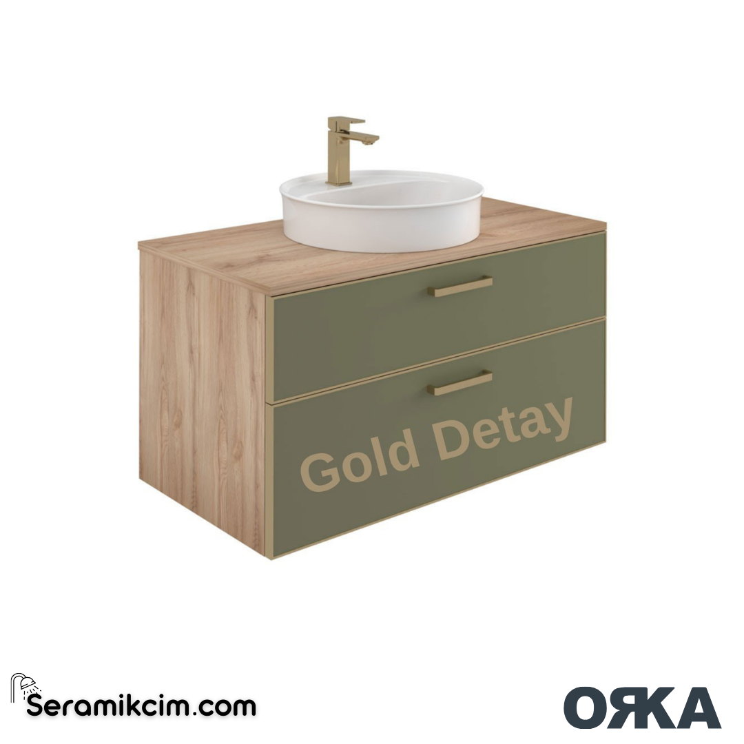 Orka Salerno 75cm Banyo Dolabı Set Mat Altın Kulp Legnano / Mat Sardunya - ORK221.75.03.TKM