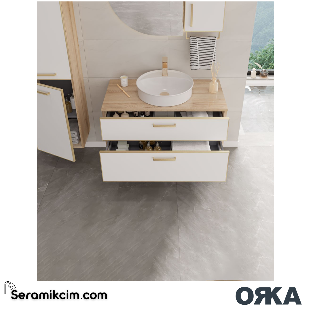 Orka Salerno 75cm Banyo Dolabı Set Mat Altın Kulp Legnano / Mat Antrasit - ORK221.75.01.TKM