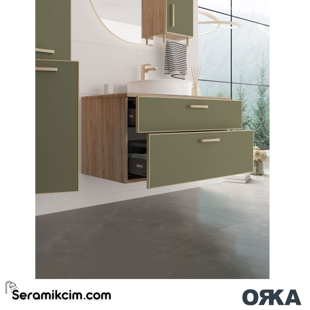 Orka Salerno 95cm Banyo Dolabı Set Mat Altın Kulp Legnano / Mat Antrasit - ORK221.95.01.TKM