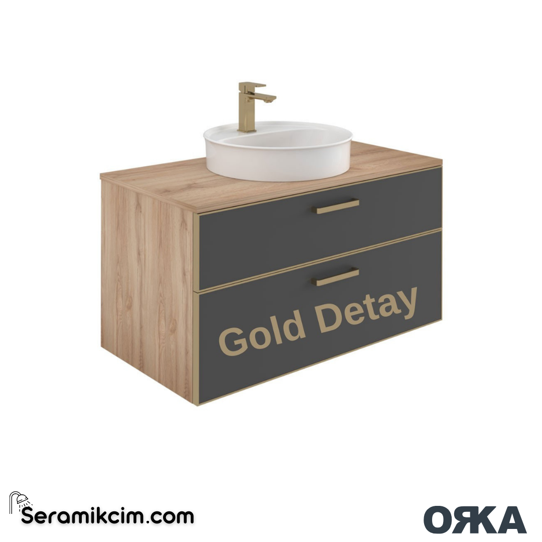 Orka Salerno 95cm Banyo Dolabı Set Mat Altın Kulp Legnano / Mat Antrasit - ORK221.95.01.TKM