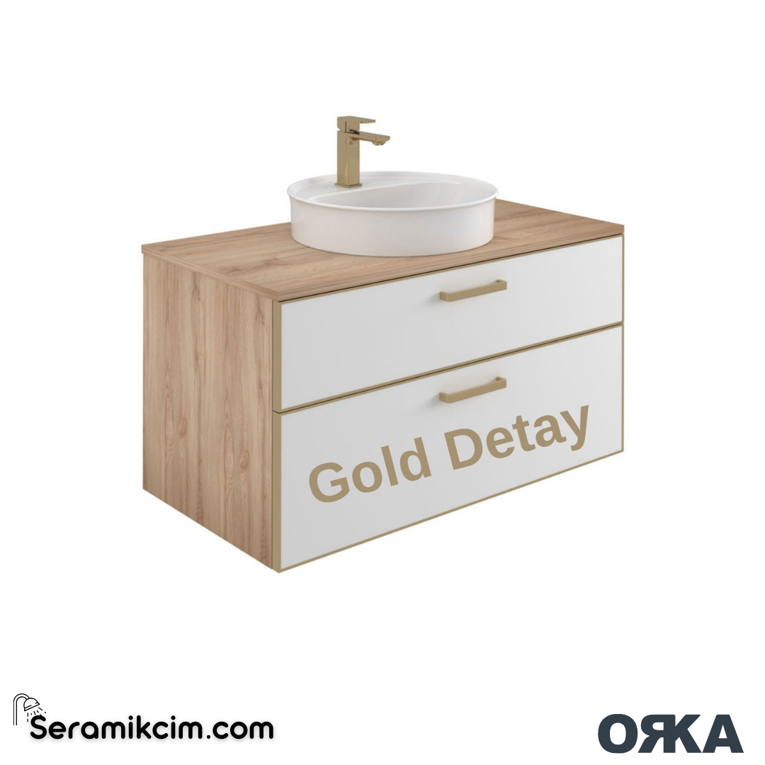 Orka Salerno 95cm Banyo Dolabı Set Mat Altın Kulp Legnano / Mat Beyaz - ORK221.95.02.TKM