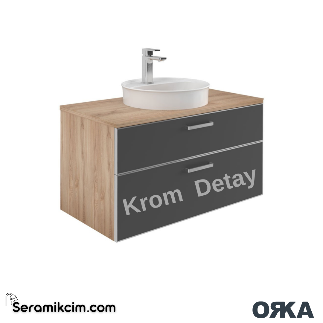 Orka Salerno 95cm Banyo Dolabı Set Mat Krom Kulp Legnano / Mat Antrasit - ORK222.95.01.TKM