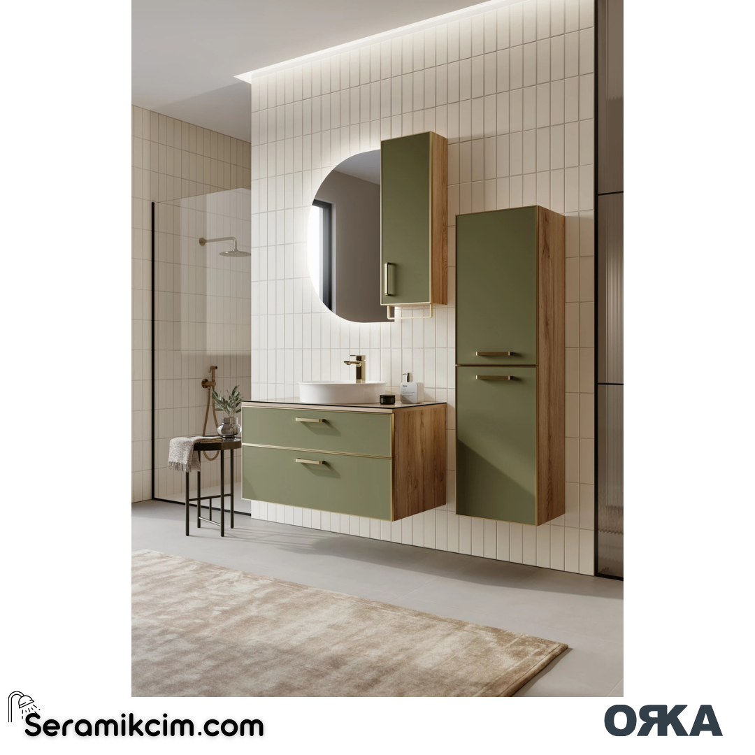 Orka Salerno 95cm Banyo Dolabı Set Sardunya - Mat Altın - SLRN100T