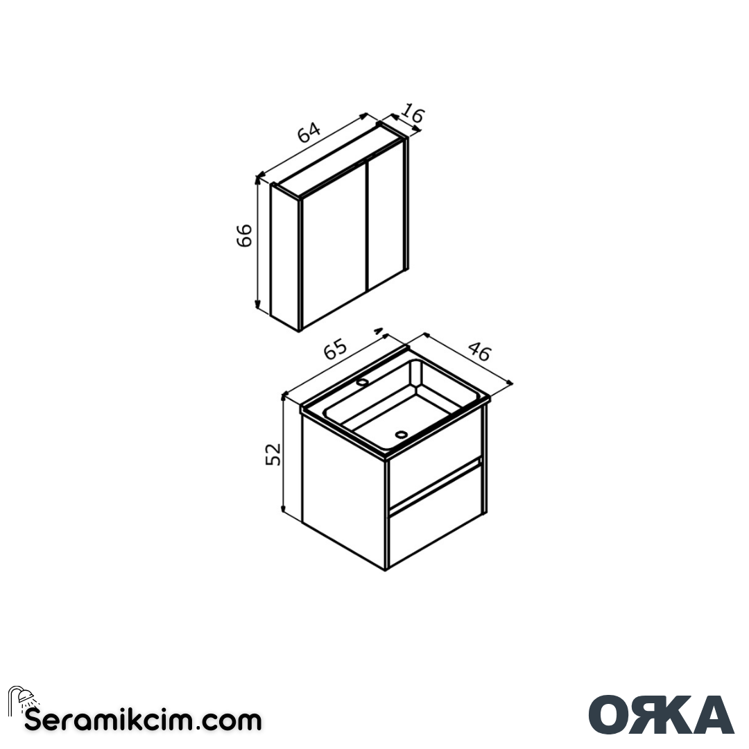 Orka Side 65cm Banyo Dolabı Set Legnano - SD65TV2.LEG