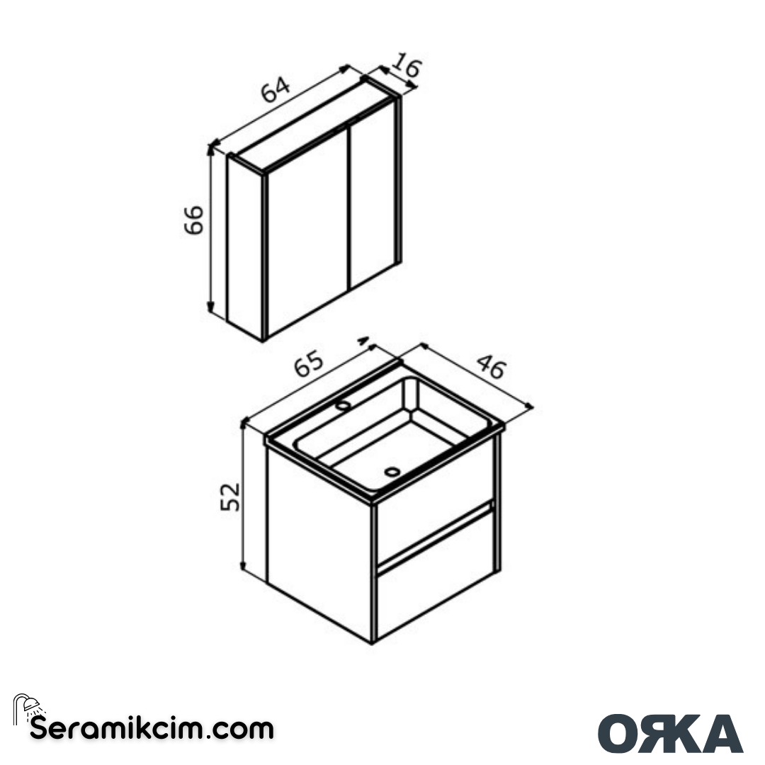 Orka Side 65cm Çekmeceli Banyo Dolabı Set Legnano - ORK225.65.04.TKM