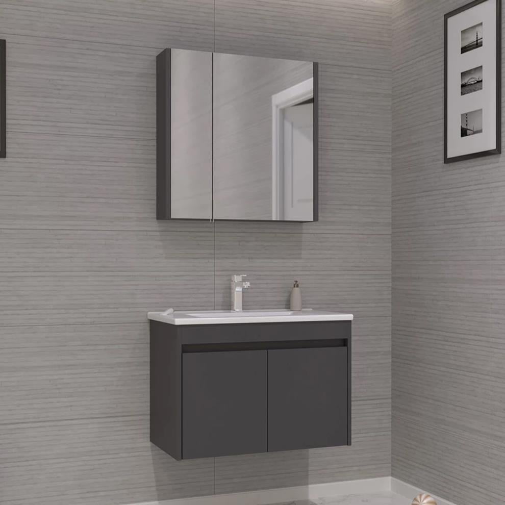 Orka Side 85cm Kapaklı Banyo Dolabı Set Mat Antrasit - ORKA.SİDE.85.TK.MTANT
