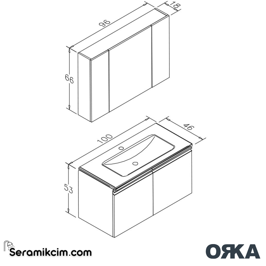 Orka Terme 100cm Banyo Dolabı Set Kapaklı Parlak Gri - ORK240.100.02.TKM