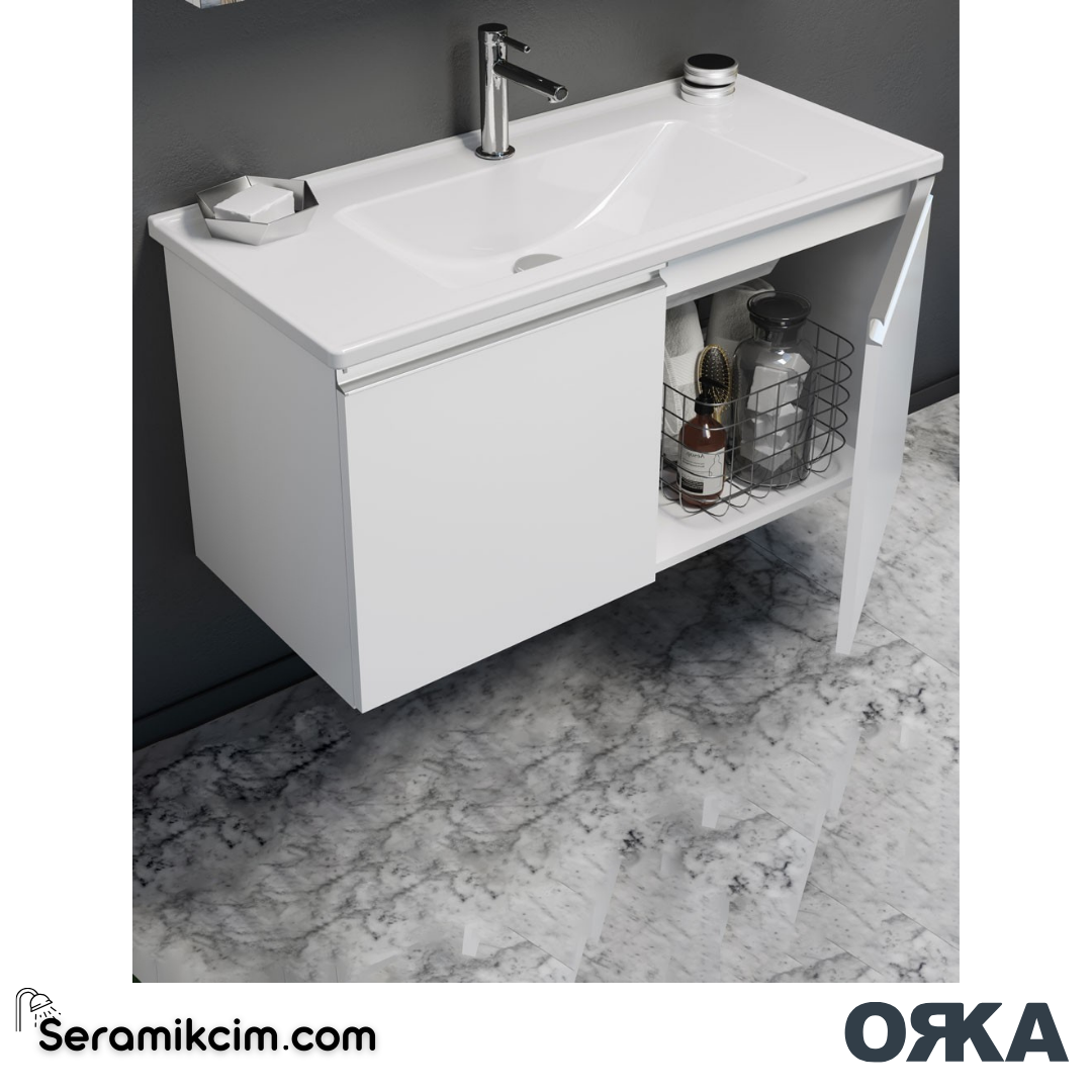 Orka Terme 100cm Banyo Dolabı Set Kapaklı Parlak Beyaz - ORK240.100.01.TKM