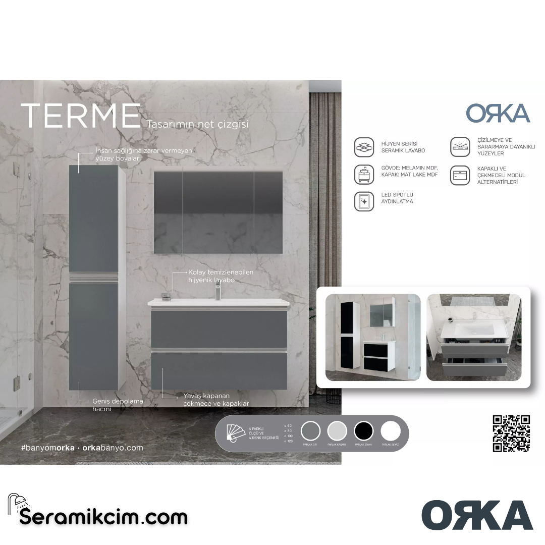 Orka Terme 60cm Banyo Dolabı Set Kapaklı Parlak Kaşmir - ORK240.60.03.TKM