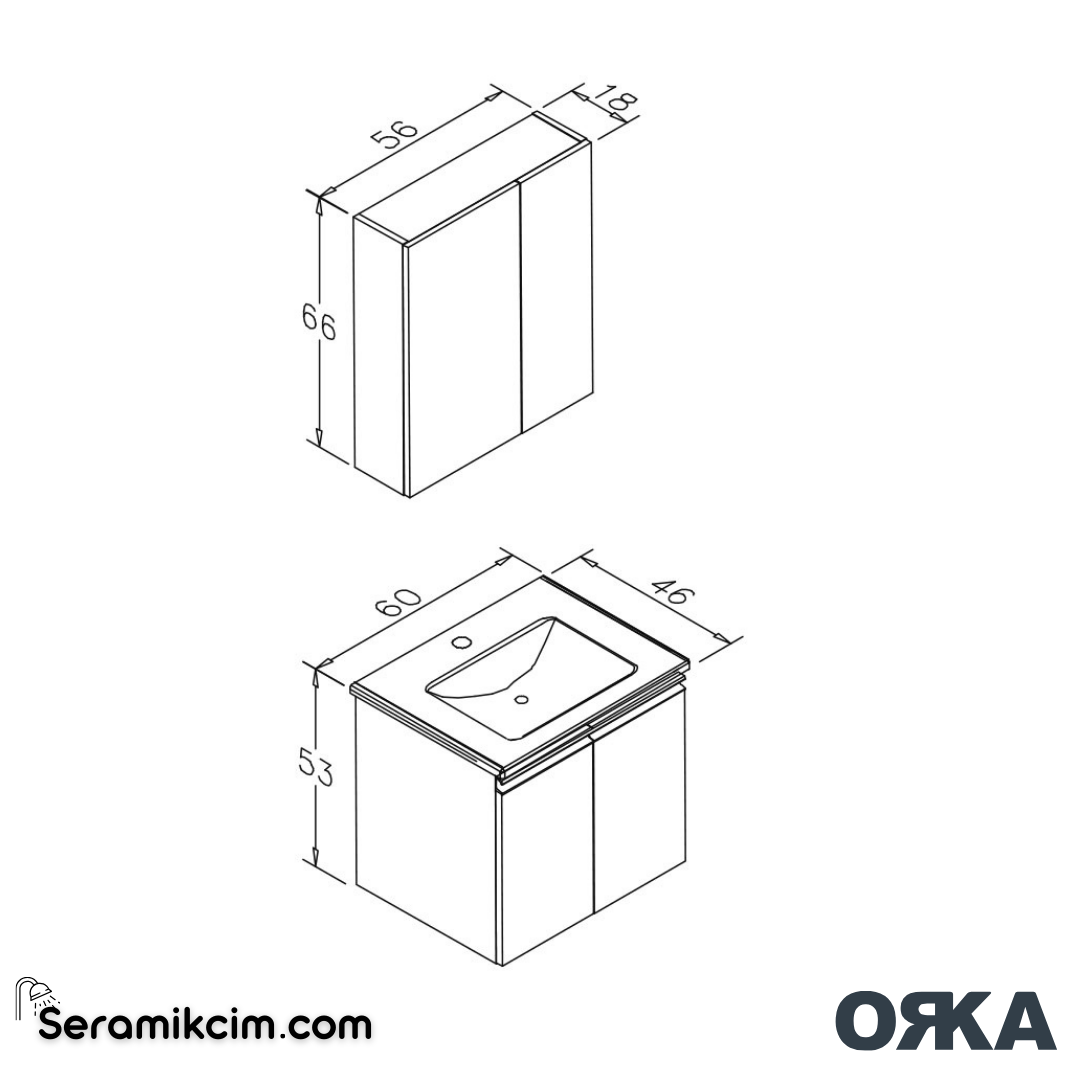 Orka Terme 60cm Banyo Dolabı Set Kapaklı Parlak Kaşmir - ORK240.60.03.TKM