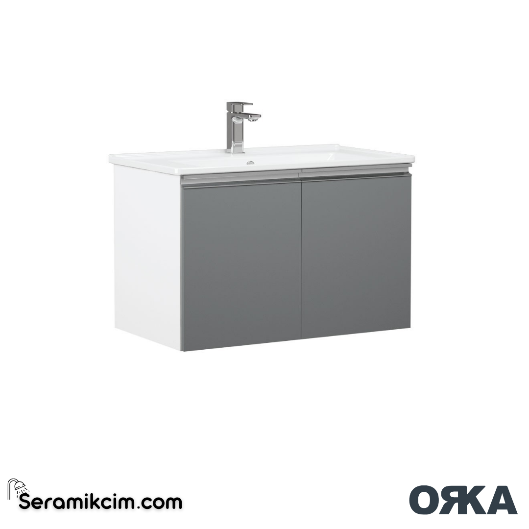 Orka Terme 80cm Banyo Dolabı Set Kapaklı Parlak Gri - ORK240.80.02.TKM