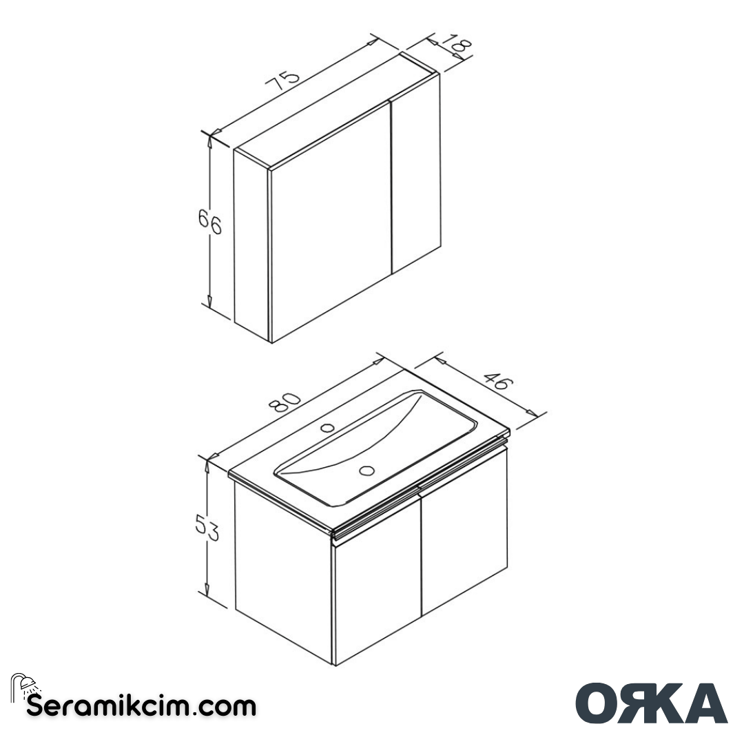 Orka Terme 80cm Kapaklı Asma Banyo Dolabı Set Parlak Beyaz Teşhir