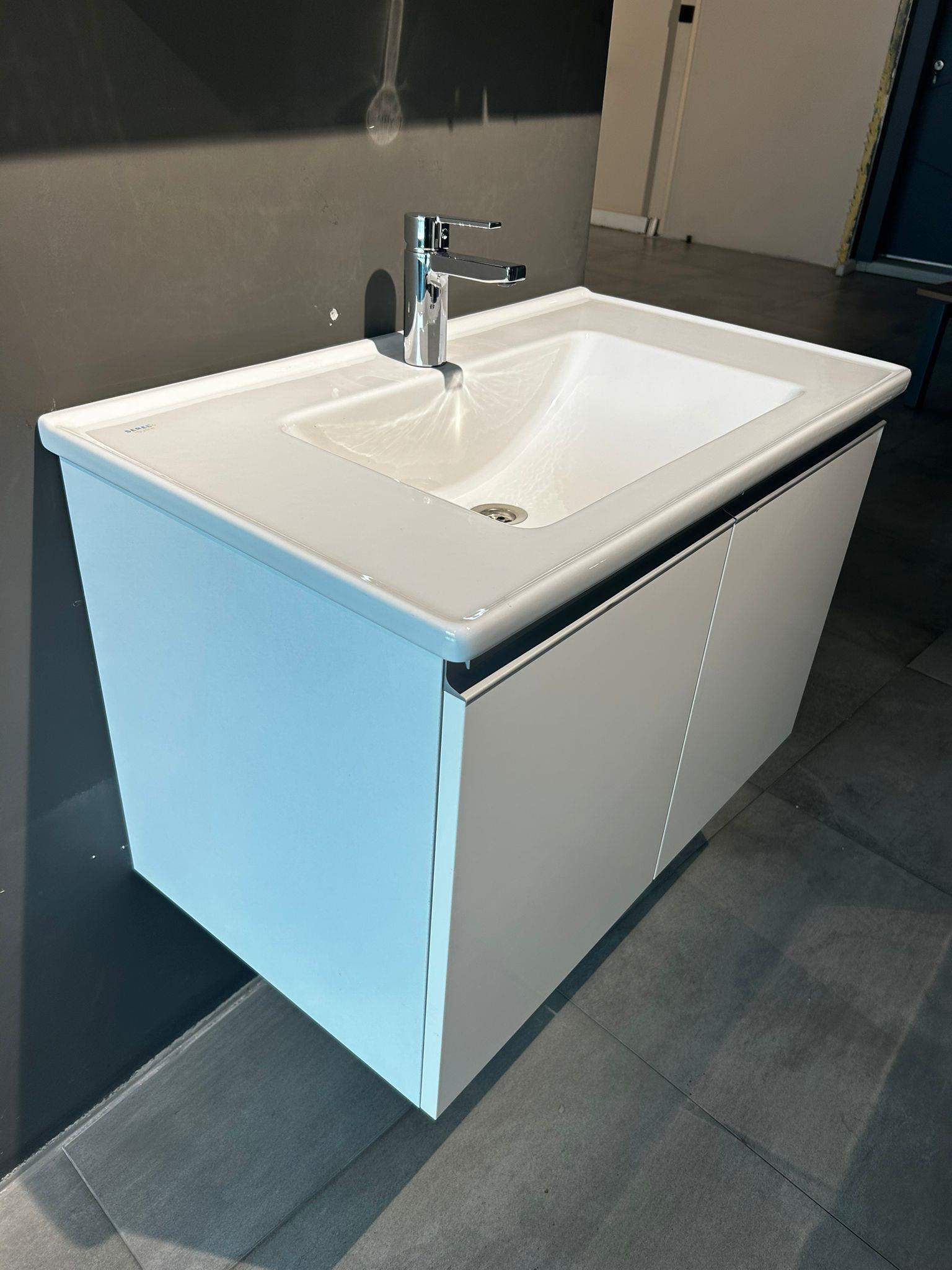 Orka Terme 80cm Kapaklı Asma Banyo Dolabı Set Parlak Beyaz Teşhir