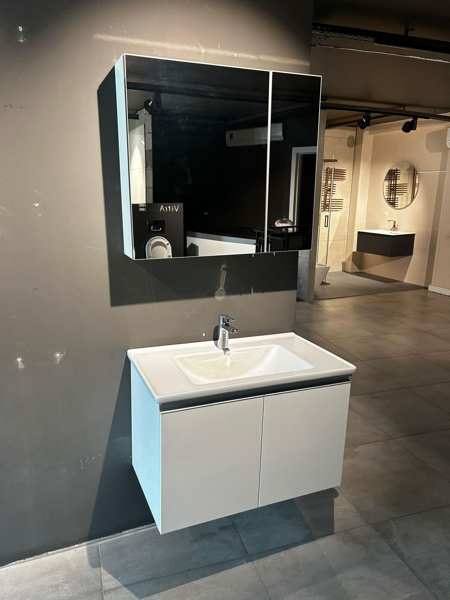 Orka Terme 80cm Kapaklı Asma Banyo Dolabı Set Parlak Beyaz Teşhir