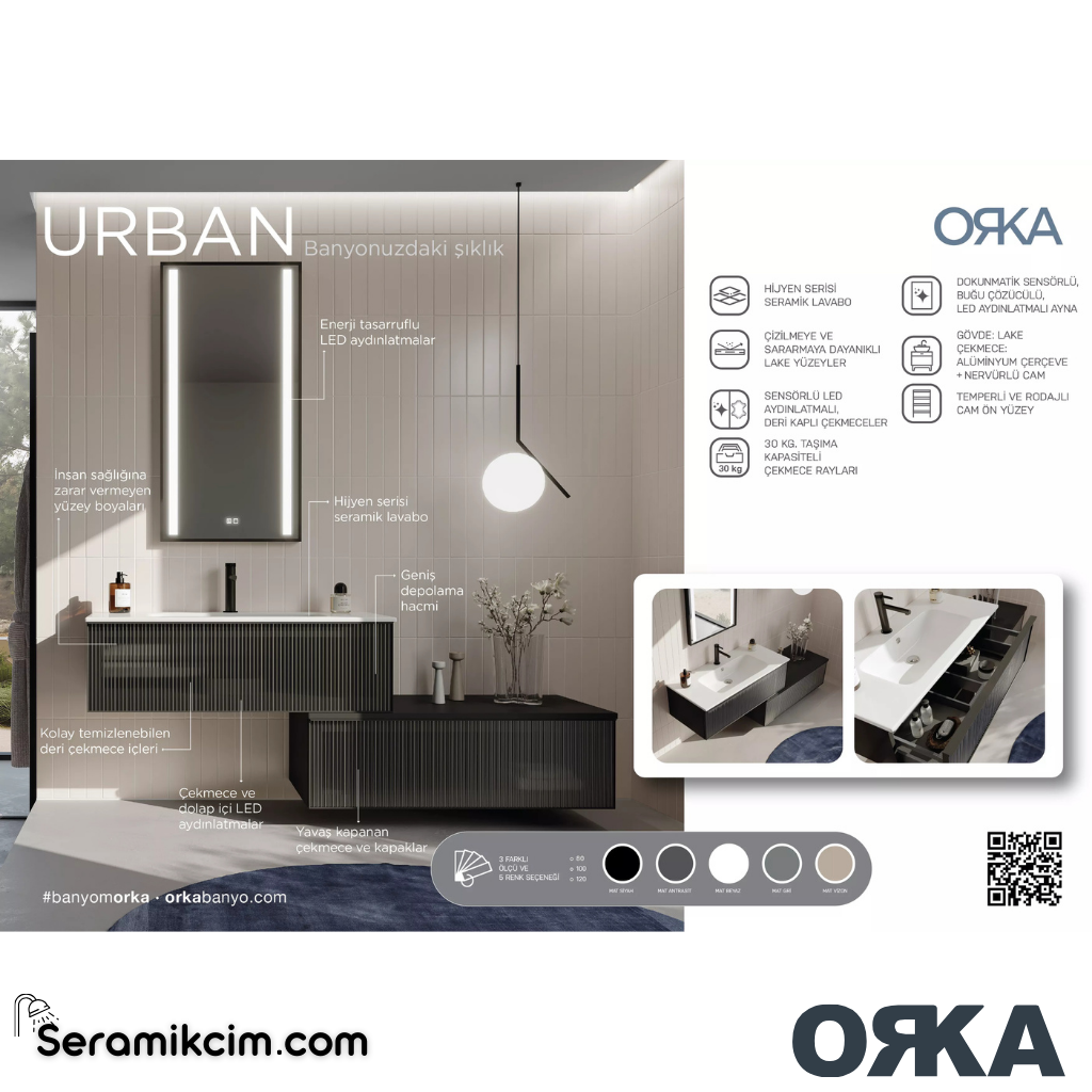Orka Urban 120cm Banyo Dolabı Set Mat Antrasit - ORK25.120.01.TKM