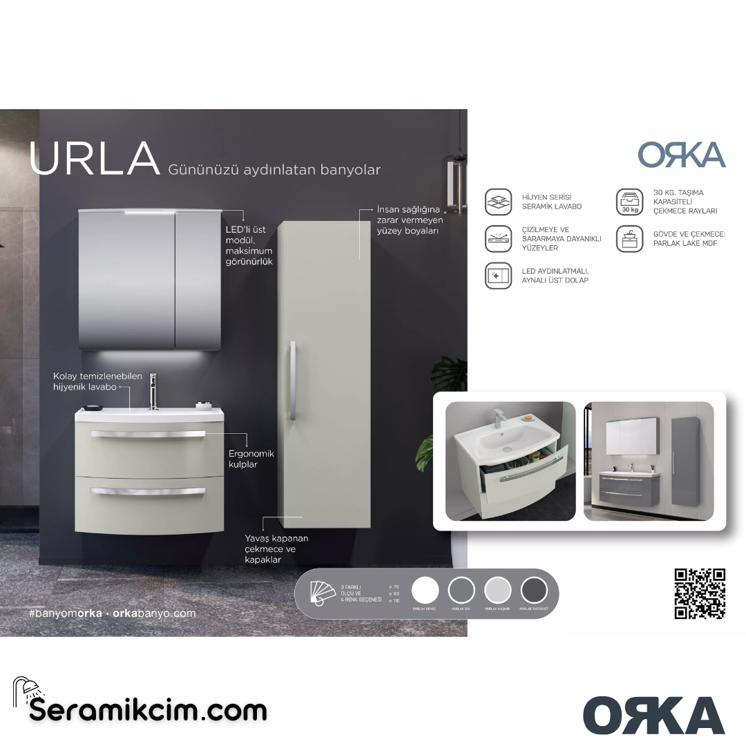 Orka Urla 90cm Banyo Dolabı Set Parlak Gri - ORK251.90.03.TKM