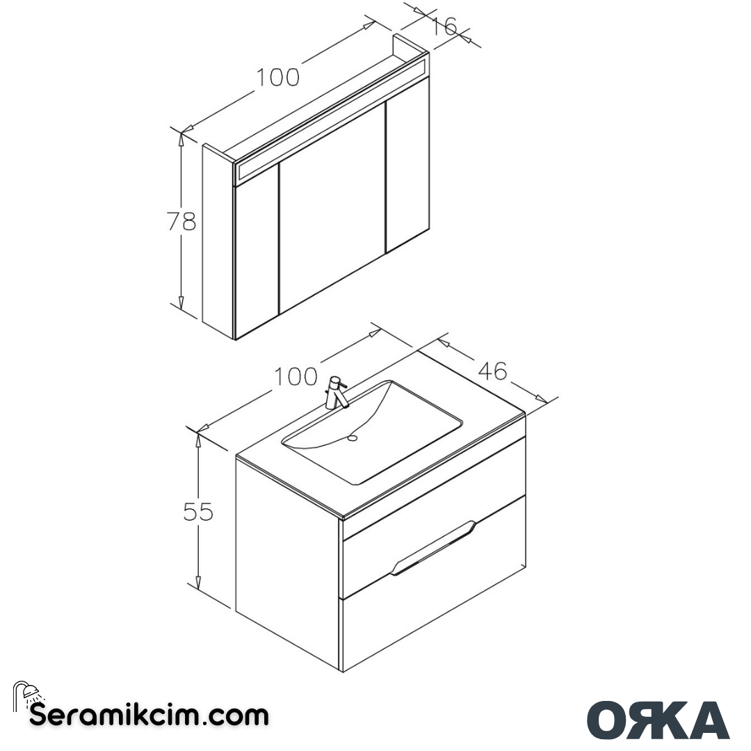 Orka Varna 100cm Banyo Dolabı Set Mat Beyaz - ORK270.100.02.TKM