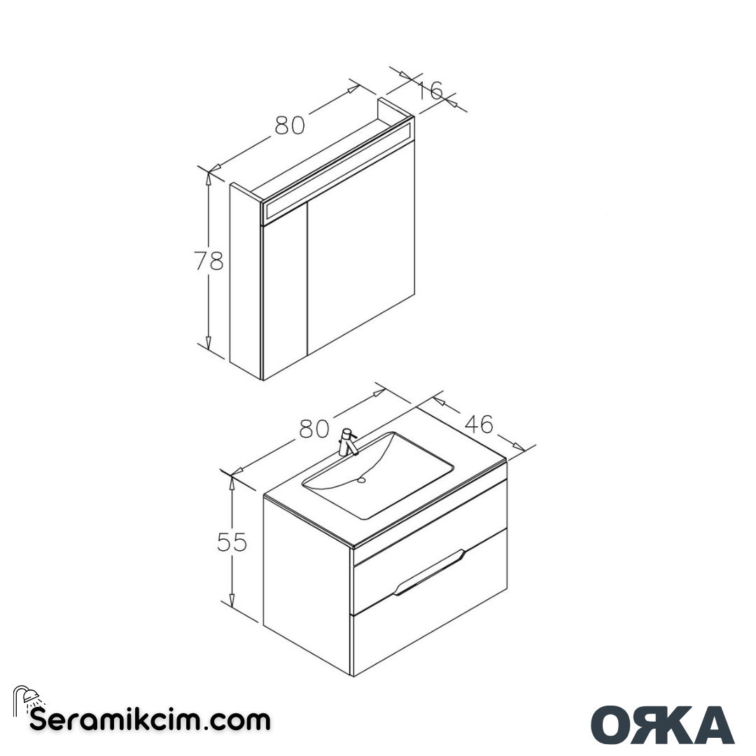 Orka Varna 80cm Banyo Dolabı Set Mat Antrasit - ORK270.80.01.TKM