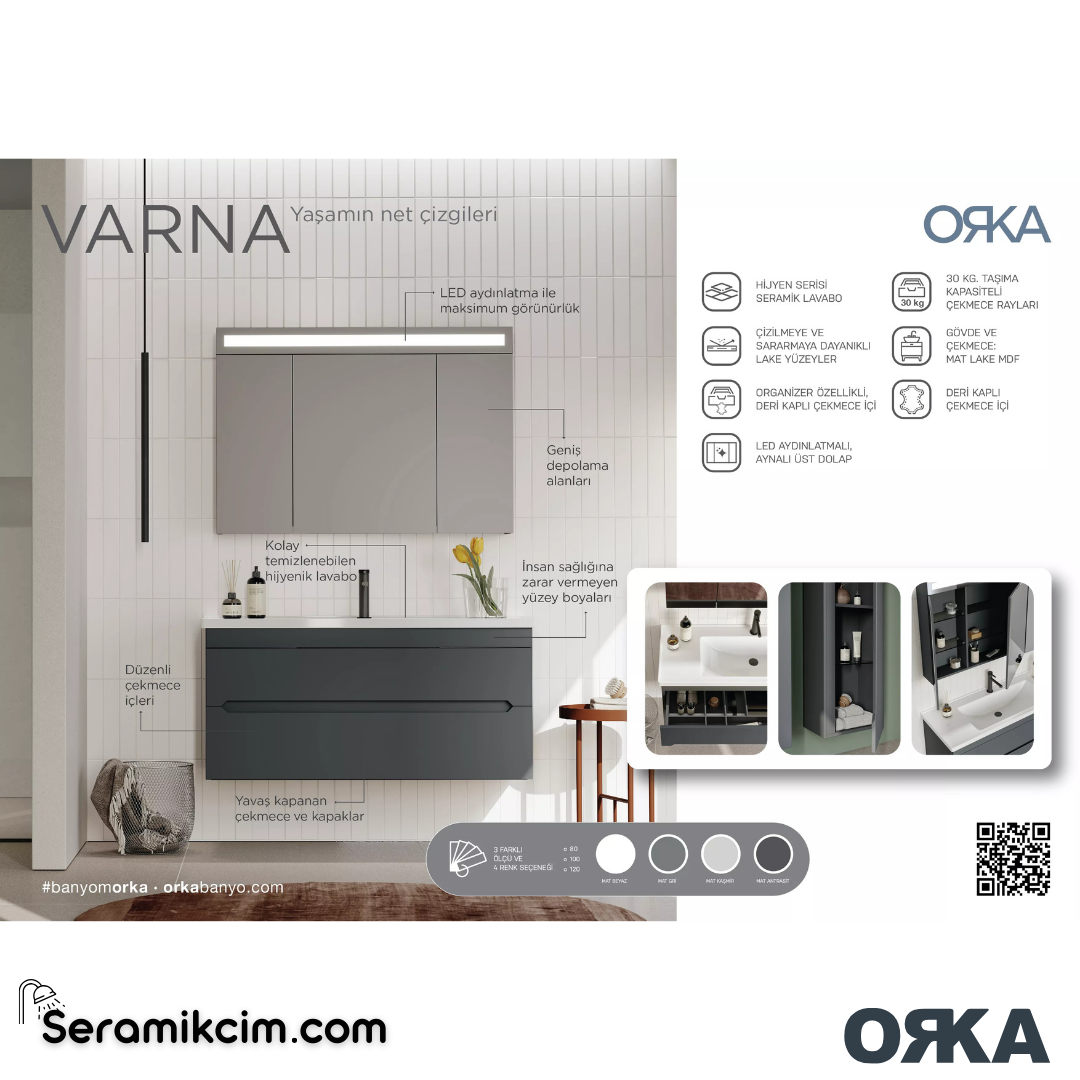 Orka Varna 80cm Banyo Dolabı Set Mat Beyaz - ORK270.80.02.TKM