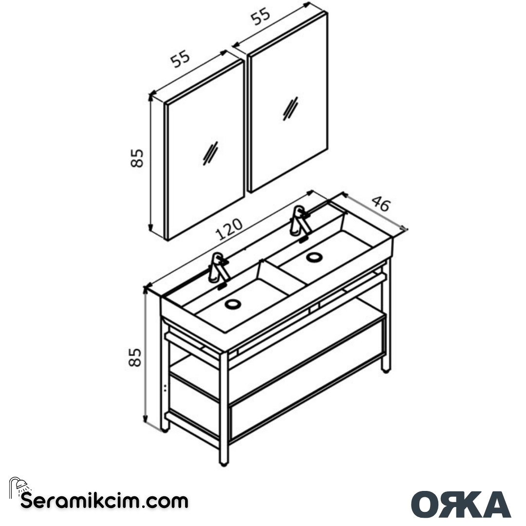 Orka Vegas 120cm Banyo Dolabı Set Metalik Antrasit / Siyah Lavabo - ORK271.120.02.TKM