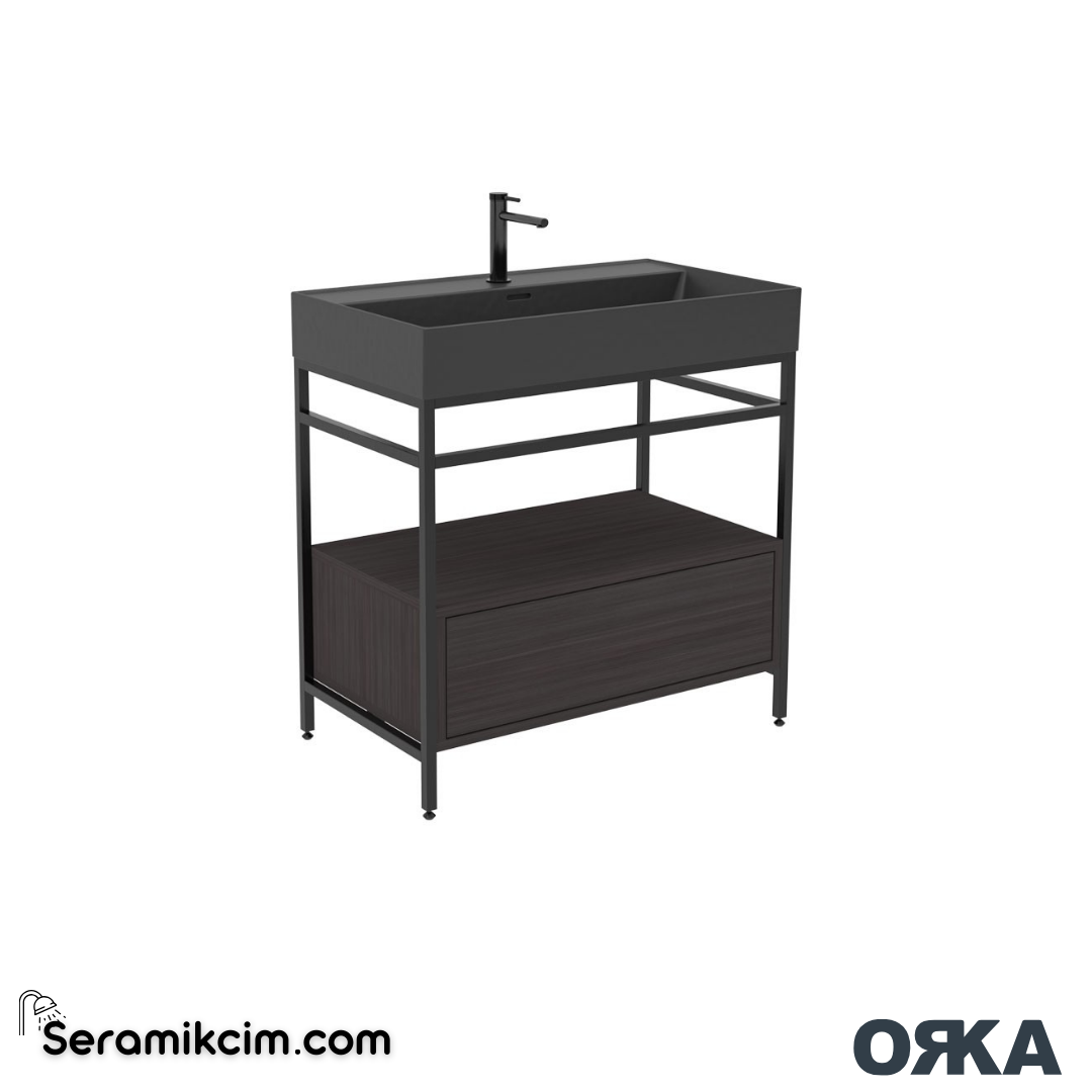 Orka Vegas 80cm Banyo Dolabı Set Metalik Antrasit / Siyah Lavabo - ORK271.80.02.TKM