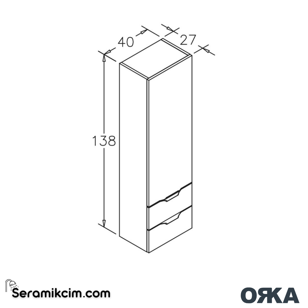 Orka Vento 40cm Boy Dolabı Sol Glassgow - ORK.BYD1179