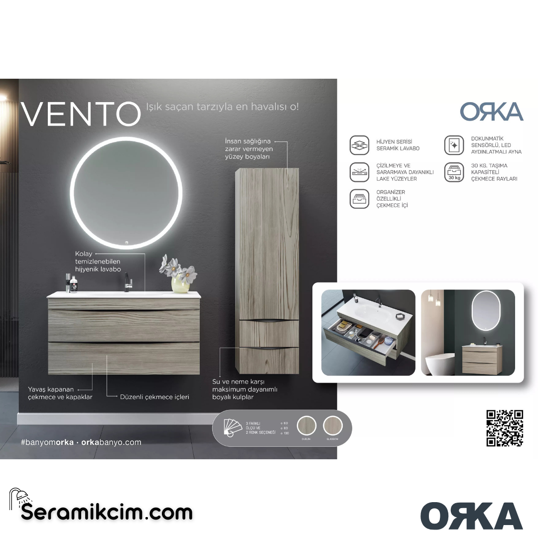 Orka Vento 60cm Banyo Dolabı Set Glassgow - ORK272.60.02.TKM