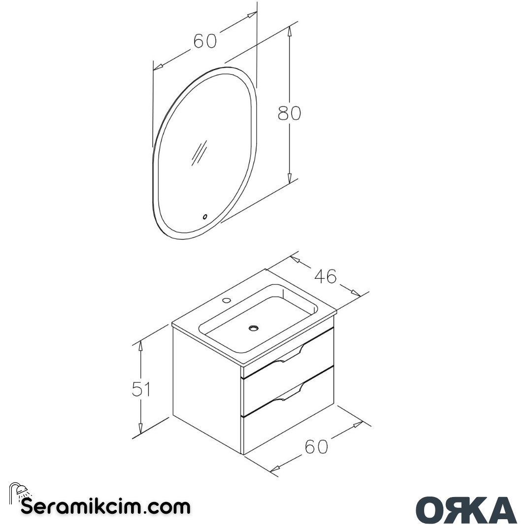 Orka Vento 60cm Banyo Dolabı Set Glassgow - ORK272.60.02.TKM