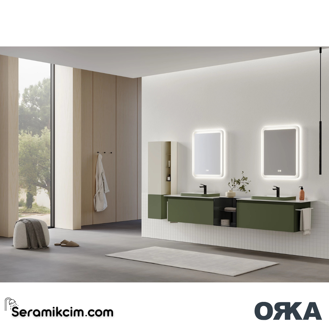 Orka Vico 240cm Banyo Dolabı Set Mat Zeytin Yeşil - ORK27.240.01.TKM