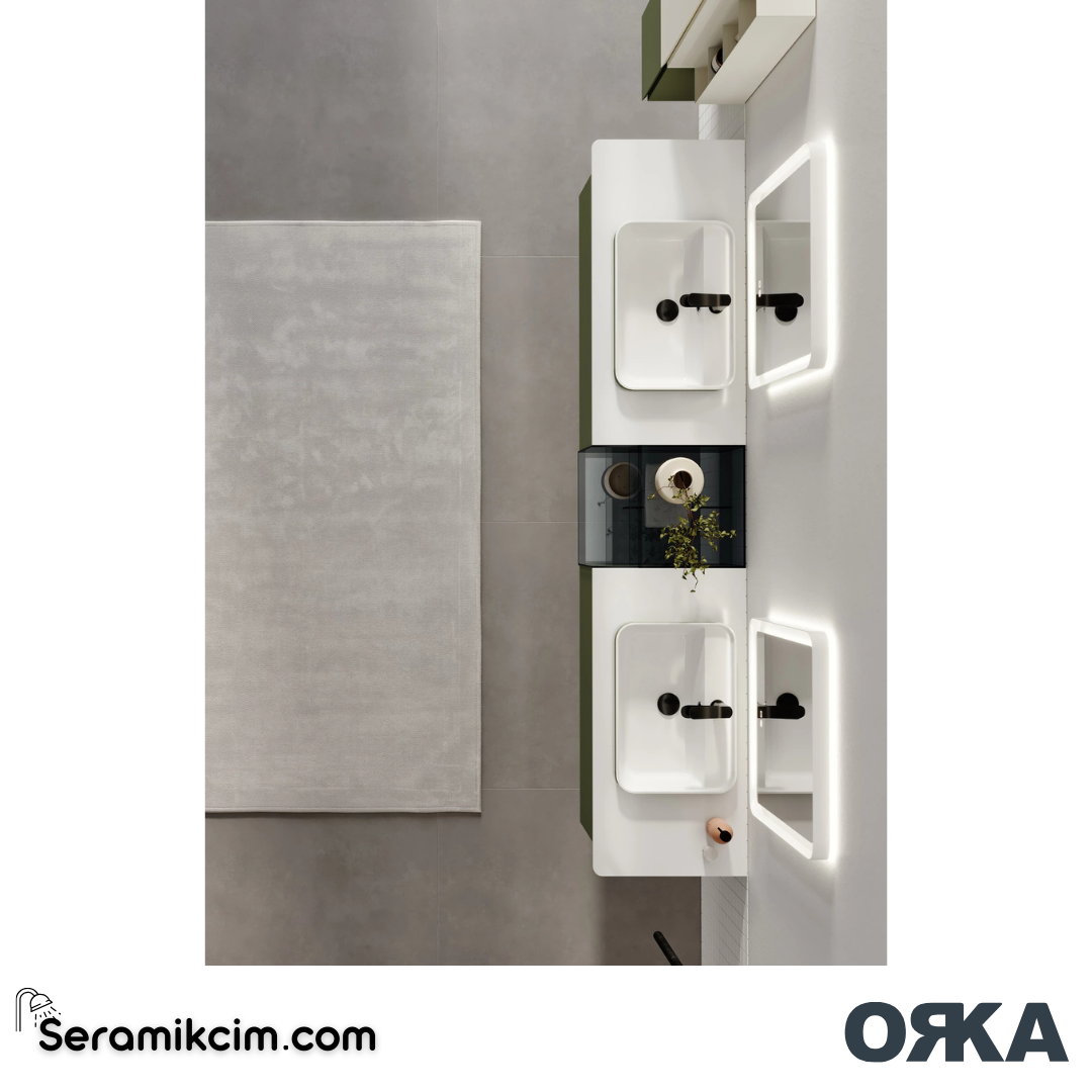 Orka Vico 240cm Banyo Dolabı Set Mat Zeytin Yeşil - ORK27.240.01.TKM