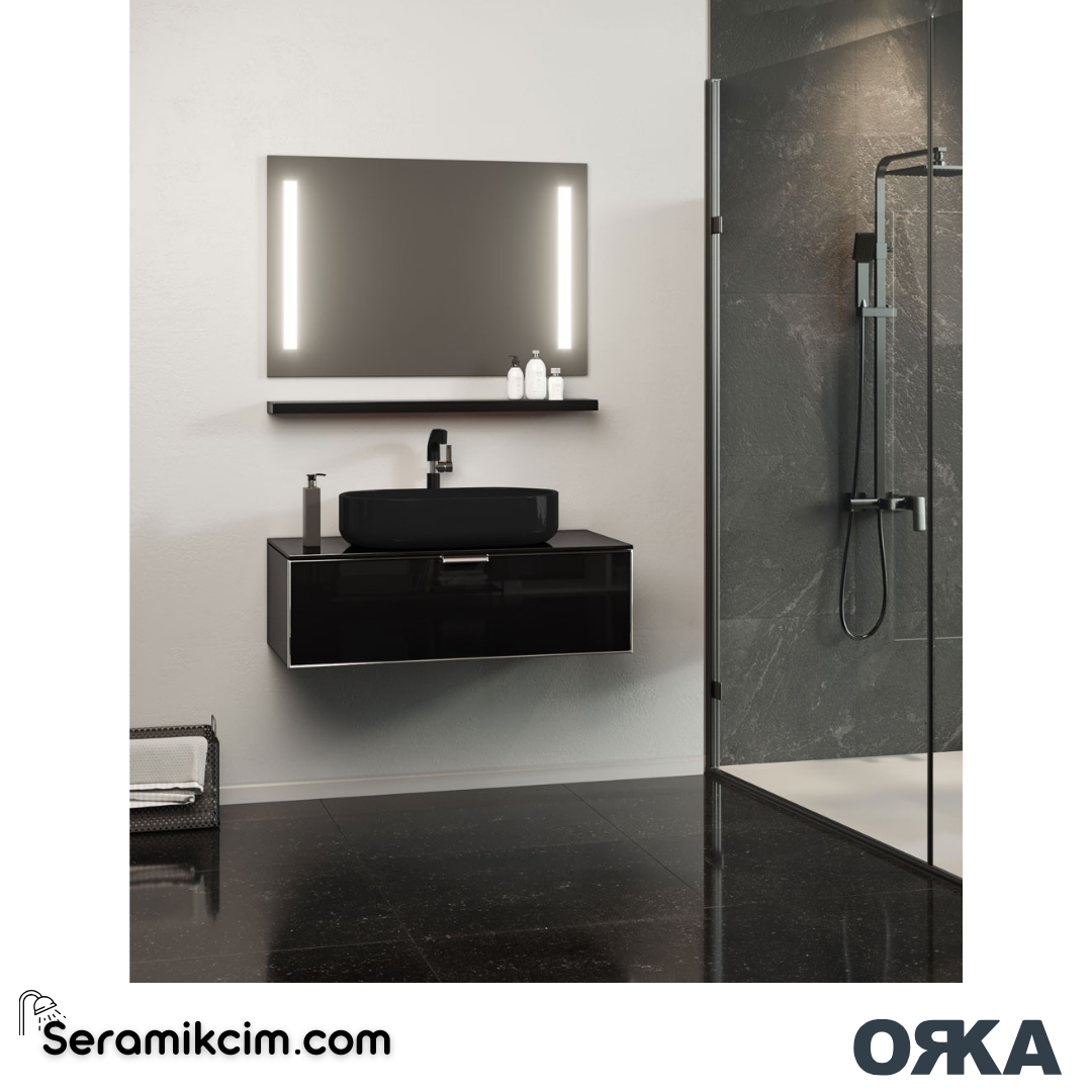 Orka Yalıköy 90cm Banyo Dolabı Set Siyah Lavabo - ORK28.90.02.TKM