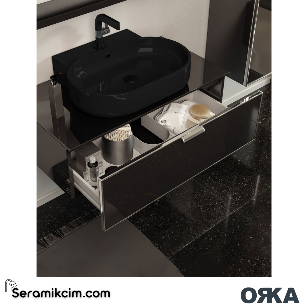 Orka Yalıköy 90cm Banyo Dolabı Set Siyah Lavabo - ORK28.90.02.TKM