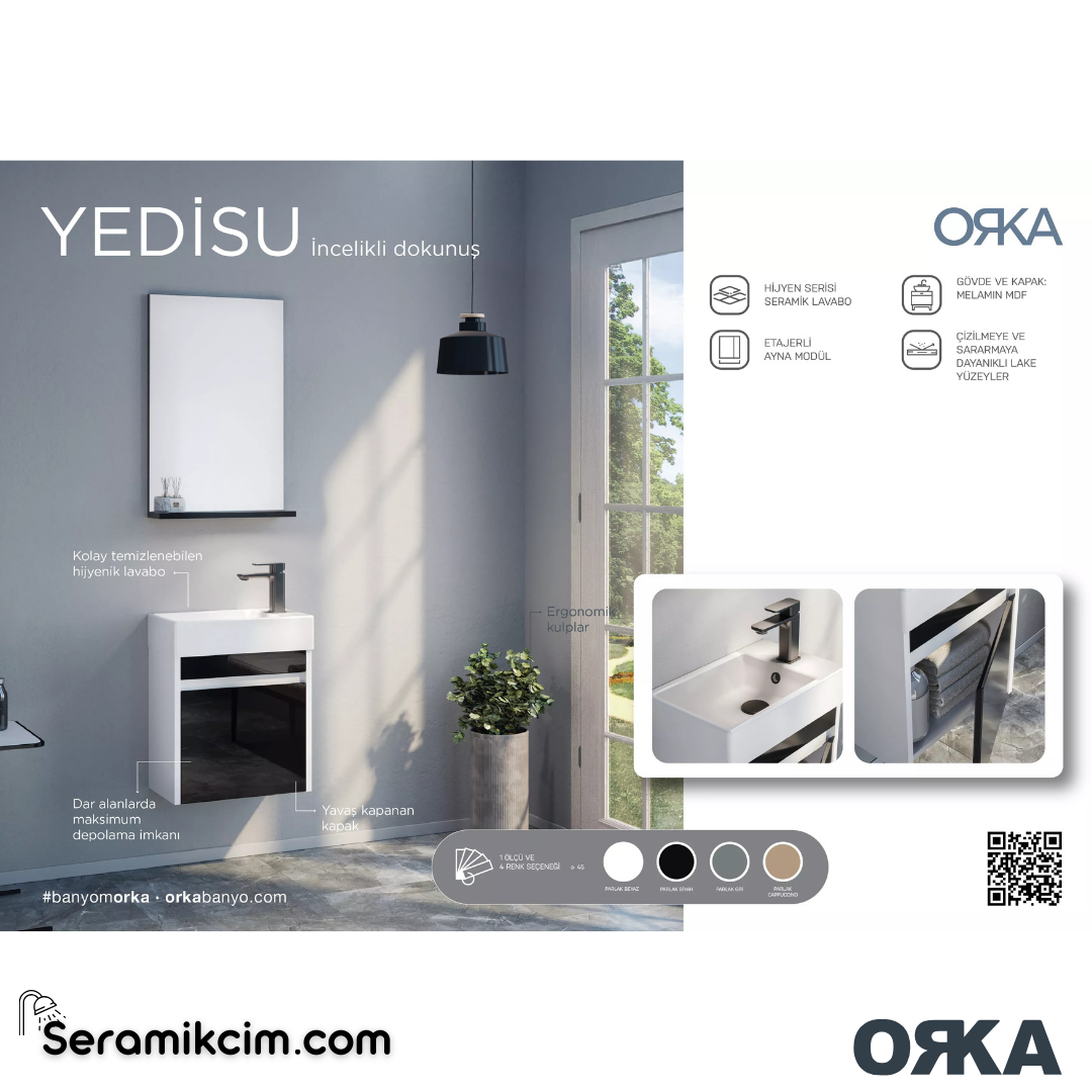 Orka Yedisu 45cm Banyo Dolabı Set Parlak Beyaz - ORK281.45.02.TKM