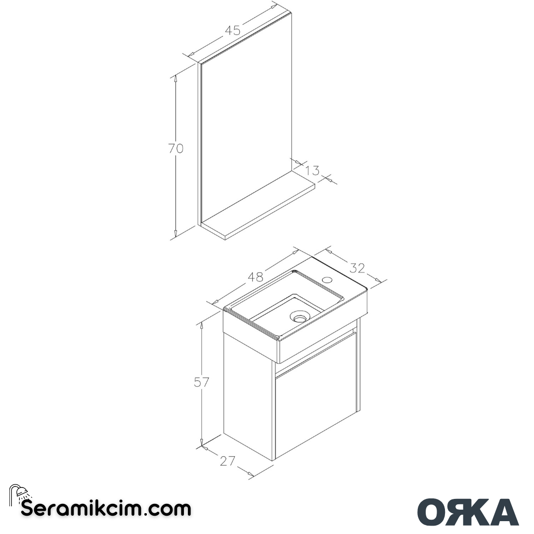 Orka Yedisu 45cm Banyo Dolabı Set Parlak Cappucino - ORK281.45.04.TKM