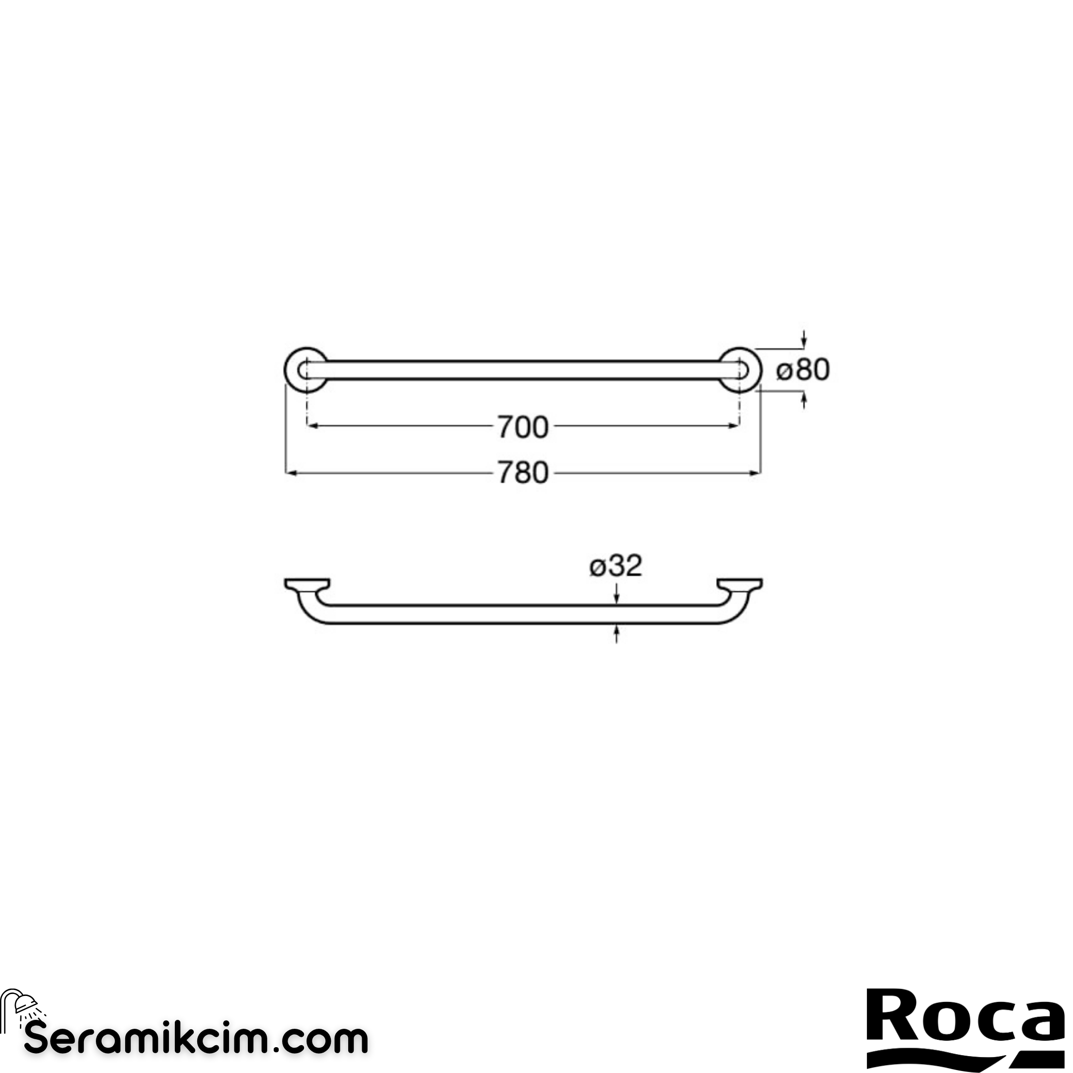 Roca Access Comfort Düz Tutunma Barı, Saten Paslanmaz Çelik, 700 mm