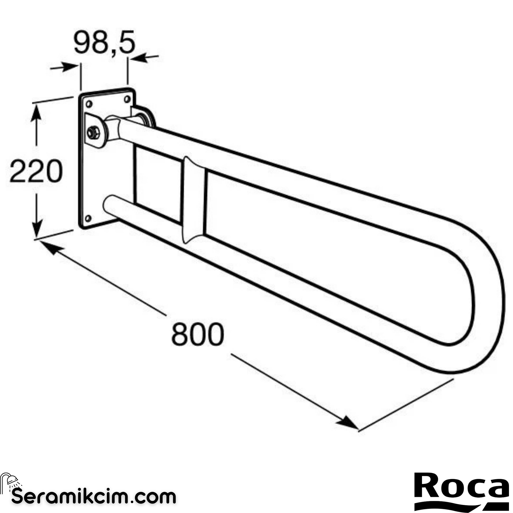 Roca Access Comfort Katlanabilir Tutunma Barı, Parlak Paslanmaz Çelik, 800 mm