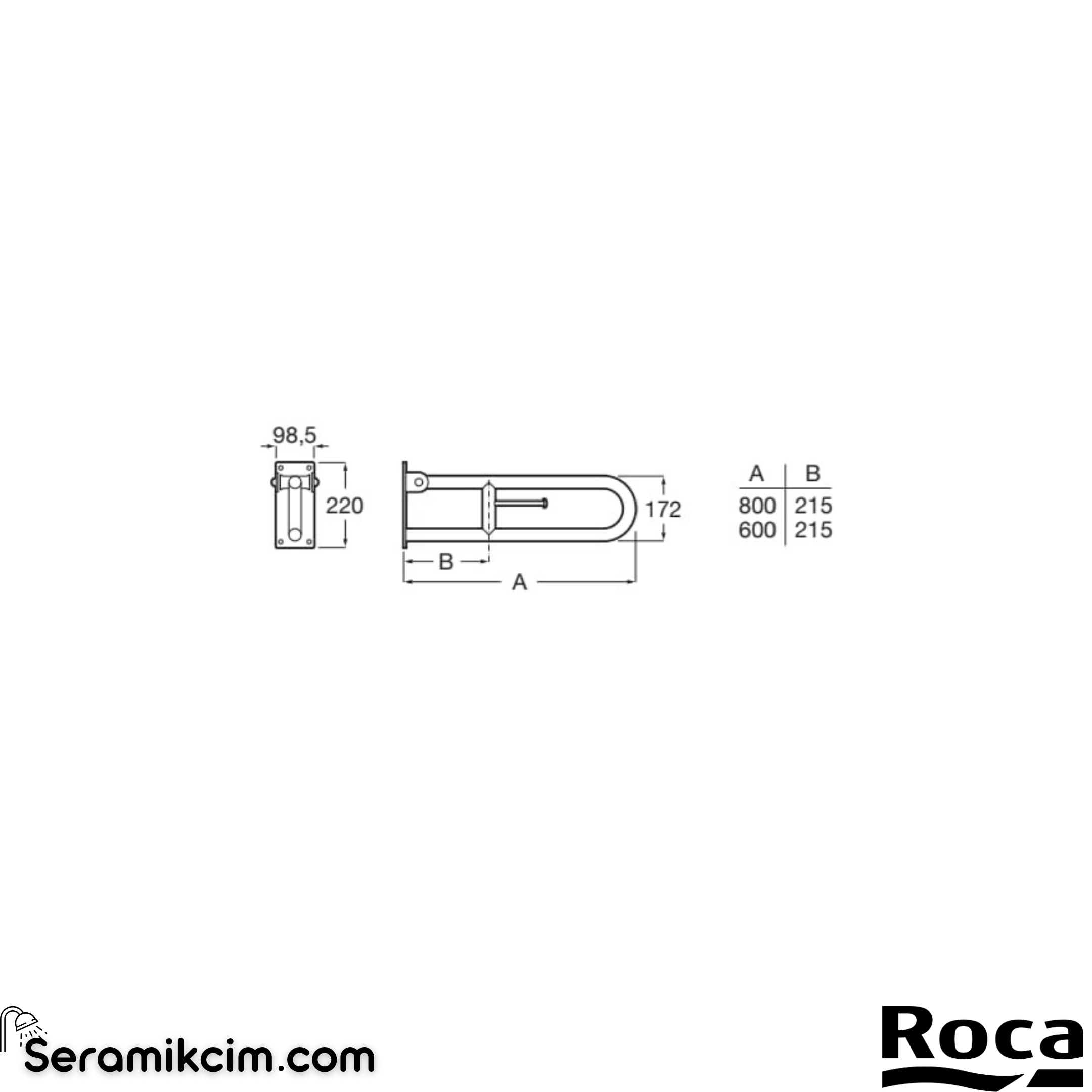 Roca Access Comfort Katlanabilir ve Tuvalet Kağıtlıklı Tutunma Barı, Parlak Paslanmaz Çelik, 600 mm