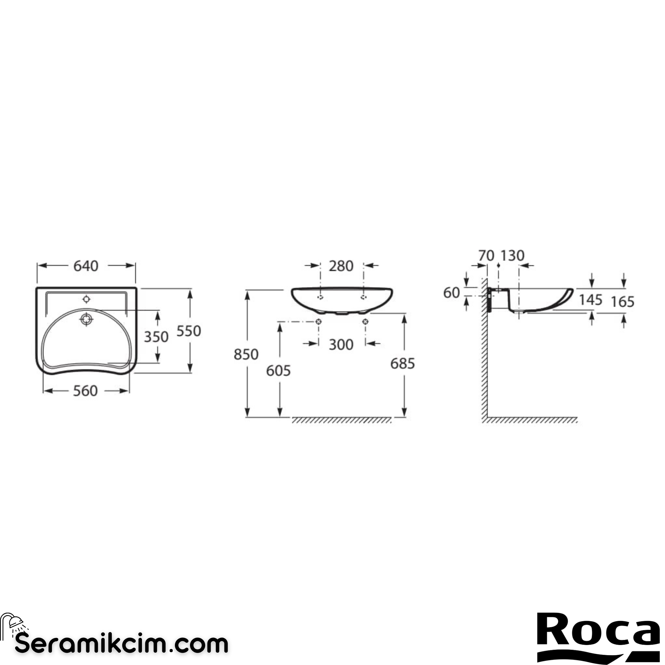 Roca Access Özel İhtiyaçlar için Asma Lavabo, 640 x 550 mm
