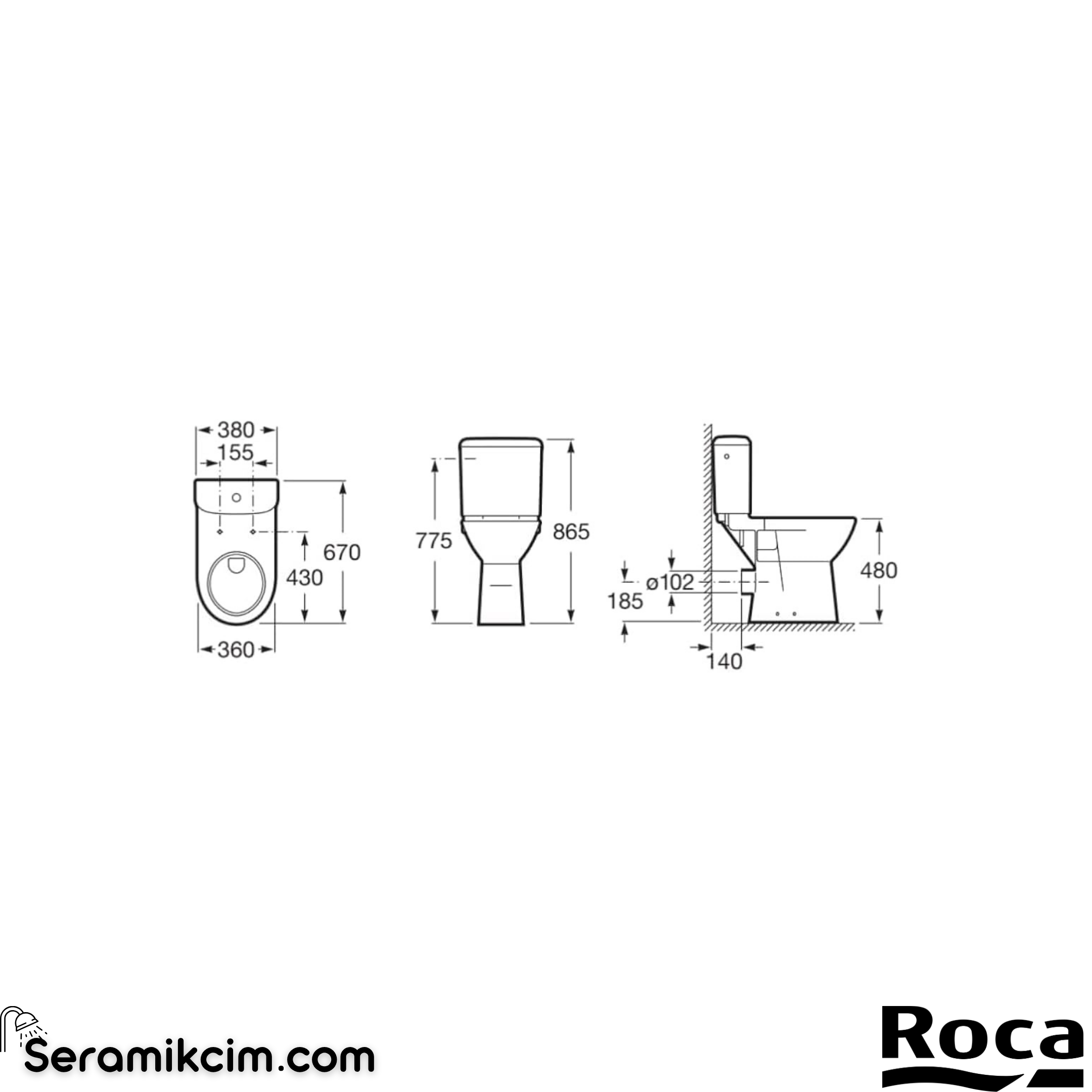 Roca Access Özel İhtiyaçlar için Çift Sifonlu (6/3 Lt) Klozet Rezervuarı, Alttan Girişli