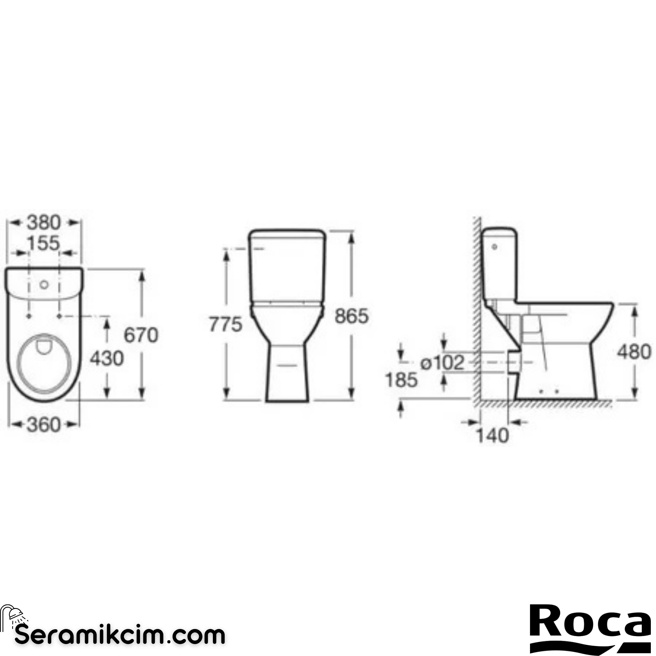 Roca Access Özel İhtiyaçlar için Yerden Klozet, Beyaz, 670 mm, Yatay Çıkışlı