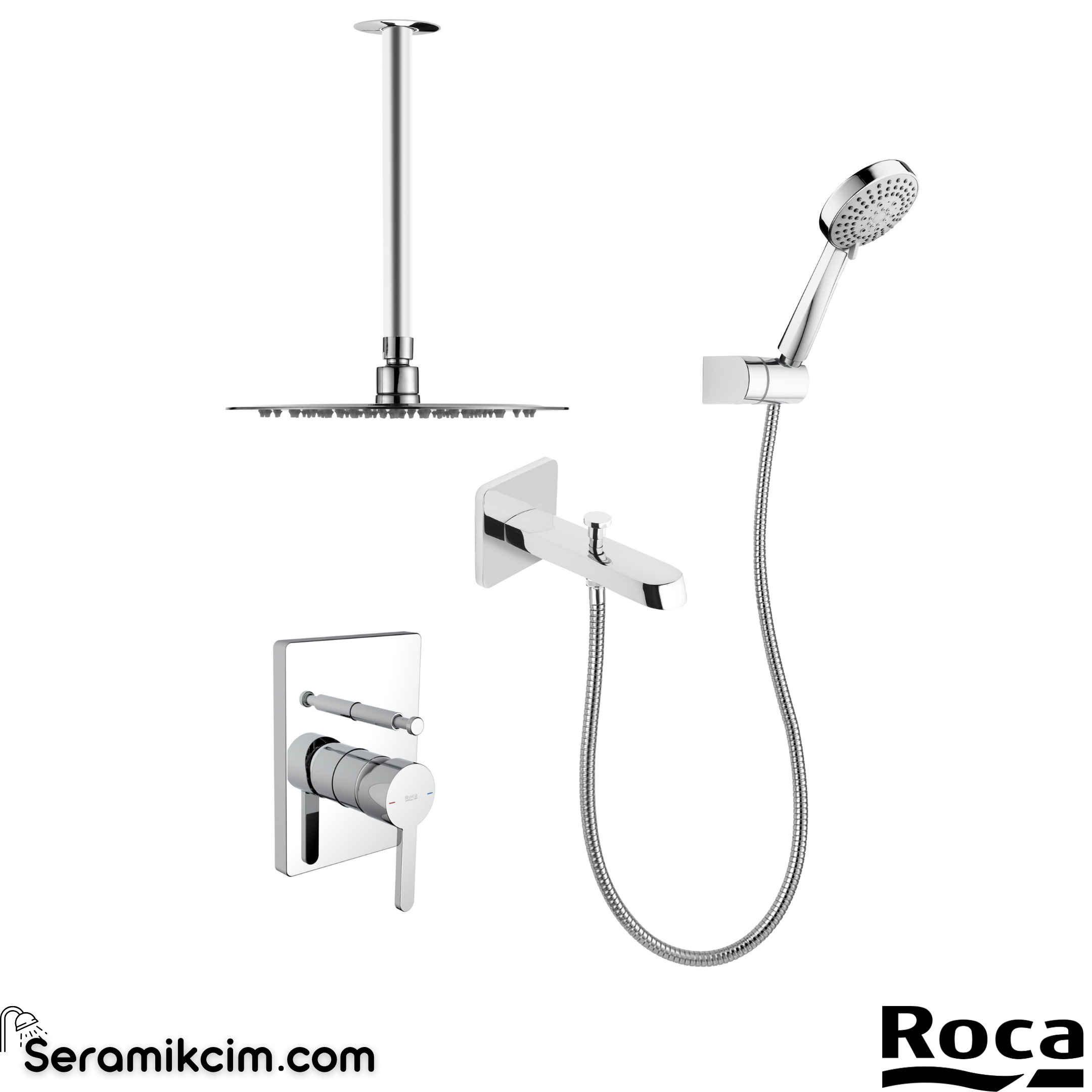 Roca Carelia Pack 5li Ankastre Banyo Seti Çıkış Uçlu (Tavandan) A5D168AC0K